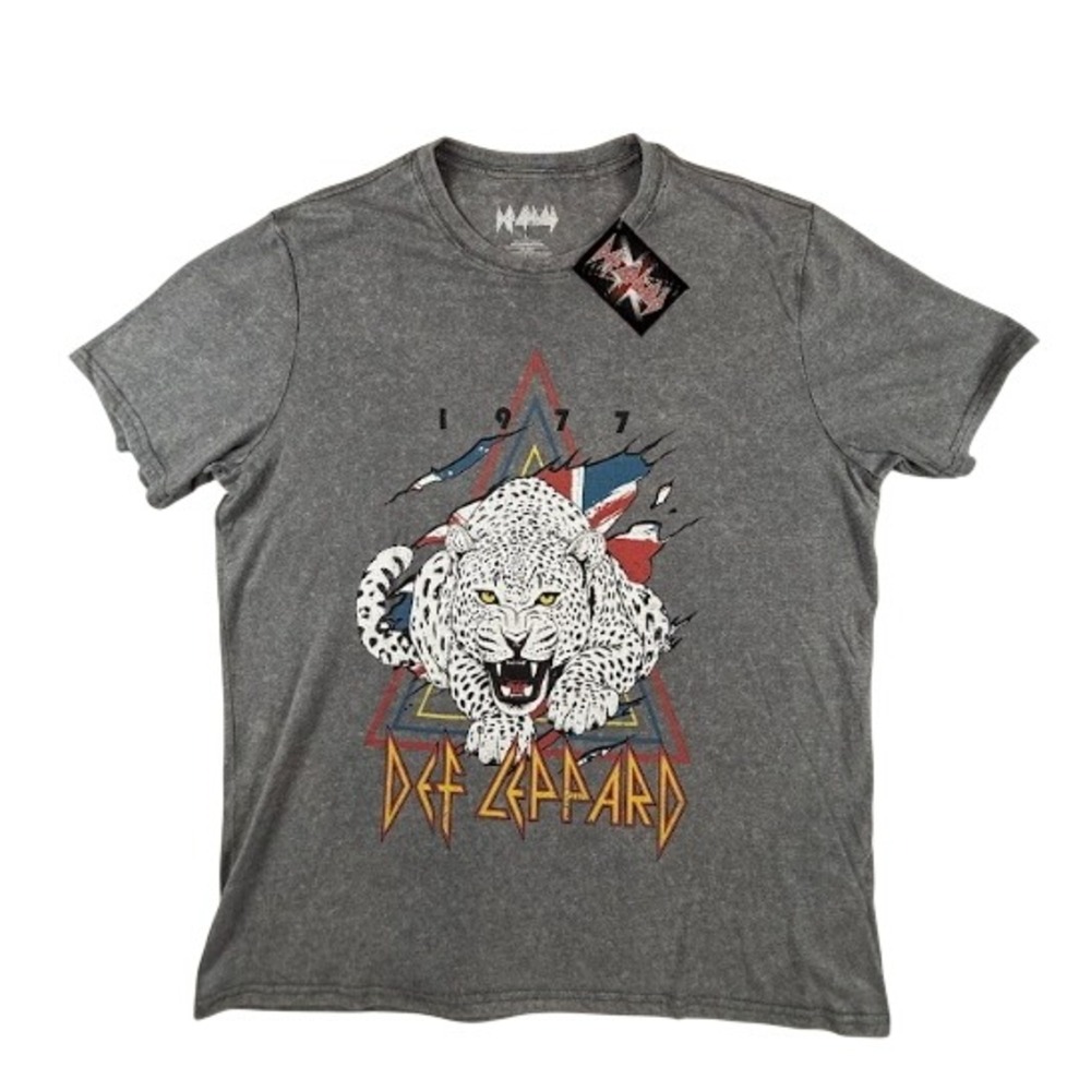 Def Leppard Graphic T-Shirt Large Gray Mineral Wash Rock Band Tee New